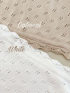 two white crocheted bedspreads sitting next to each other