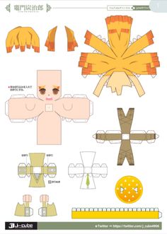 the paper doll is designed to look like an origami girl with yellow hair