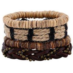 This hemp multi-layer bracelet sends off seriously hippie vibes with its rustic handwoven textures and smooth natural wooden beads. Incorporating metal chain details, this piece gives off a slight industrial vibe reflecting the artisan’s inspiration in both old and new materials. Worldwide Shipping! Please allow 2-5 days for delivery. 1059 Leather Ornaments, Denim Bracelet, Diy En Cuir, Beaded Leather Bracelet, Wood Bead Bracelet, Braids With Beads, Men's Bracelets, Styl Boho, Homemade Jewelry