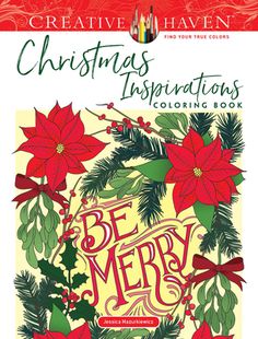 a christmas coloring book with poinsettis and holly leaves on the front cover