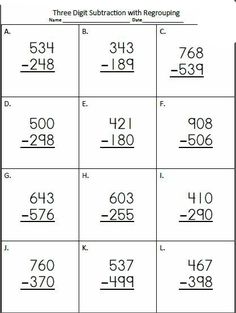 Free Subtraction Worksheets – 3 Digit – With Regrouping | Math ...