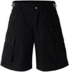 Front view of the black Hand-polished Belt Black Jorts in a gray background Black Cargo Shorts With Pockets, Black Bermuda Cotton Shorts, Black Relaxed Fit Cargo Shorts, Black Cotton Cargo Shorts With Side Pockets, Black Bermuda Cargo Shorts, Black Relaxed Fit Bermuda Bottoms, Black Cargo Shorts With Hip Pockets, Black Cargo Shorts For Spring, Black Cotton Cargo Shorts For Spring