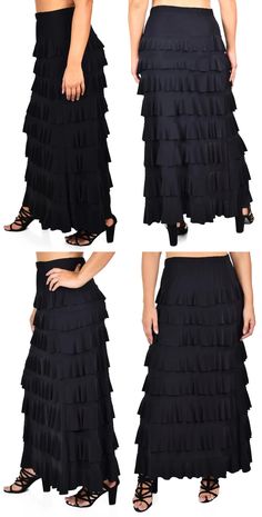 Women Waterfall Ruffled 8 Tiered Boho Layered Maxi Skirt | Etsy Long Tiered Skirt, Apostolic Clothing, Tiered Skirts, Apostolic Fashion, Black Maxi, Layered Skirt, Beautiful Skirts, Western Wear, Maxi Skirt