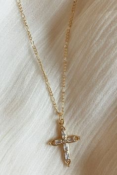 gold fill cross necklace Wedding Cross Necklace, Cute Cross Necklace, Mint Aesthetic, Wedding Cross, Silver Cross Necklace, Cross Chain, Figaro Chain, Long Pendant Necklace, Long Pendant