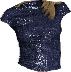 Party Top With Stretch And Crew Neck, Stretch Crew Neck Top For Party, Evening Stretch Glitter Tops, Glitter Tops For Winter Night Out, Holiday Sequin Stretch Top, Holiday Sequined Stretch Tops, Sequin Stretch Tops For Holidays, Glamorous Stretch Glitter Top, Stretch Glitter Tops For Fall