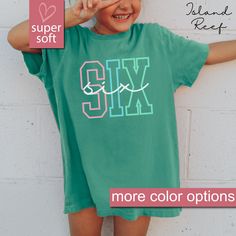 - This Is A Premium Youth Comfort Colors® Shirt - 10/3/24 PLEASE READ INFORMATION BELOW:  Celebrate your little one's special day with our Comfort Colors® Sixth Birthday Shirt, the perfect 6th Birthday Gift for any birthday girl! This cute T-Shirt makes an ideal Gift for Birthday Girl from Mom or Dad, featuring a stylish design for her big day.  Whether you're looking for Girls Birthday Shirts or Kids Birthday Party Tees, this T-Shirt is a must-have for the celebration. Make her feel extra special with this fun Youth Birthday Gift that she'll love to wear!  We are so confident in our shirts brightening up your day, we offer a 30 day money back guarantee if you are not satisfied upon delivery! Welcome to the Seams To Be Kiddos family! Soft, cozy, and always comfy! WHITE/ BLOSSOM / ORCHID/ T 6th Birthday Shirt, 6 Birthday Tshirt, 6th Birthday Girl Shirt, Playful Customizable Birthday T-shirt, Affordable Unicorn Print T-shirt For Birthday, Tenth Birthday, Special Gifts For Her, Birthday Girl Shirt, Kids Birthday Gifts