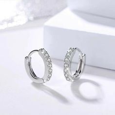 Womens Silver Small Huggie Hoop Earrings CZ Crystal Plated 925 Sterling Silver | eBay Punk Rock Jewelry, Cubic Zirconia Hoop Earrings, Simple Jewellery, Huggie Earrings Silver, Prom Look, Hoop Earrings Style, Alloy Earrings, Xmas List, Sterling Silver Hoop Earrings