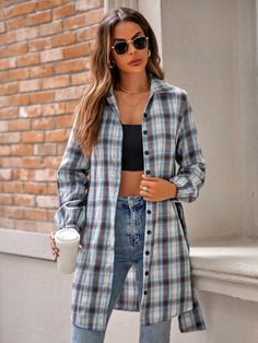 Women's Casual Shirt Lapel Single-Breasted Plaid Long Shirt Casual Single Breasted Collared Shirt, Casual Collared Single Breasted Shirt, Casual Single-breasted Collared Shirt, Fall Casual Tops With Spread Collar, Relaxed Fit Collared Flannel Shirt For Spring, Spread Collar Shirt For Daywear In Fall, Fall Daywear Shirt With Spread Collar, Trendy Fall Shirt For Daywear, Spring Flannel Shirt With Button Closure For Work