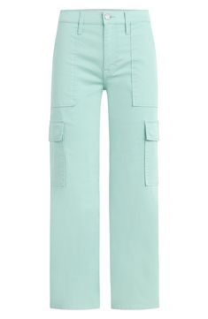 Elevate your wardrobe with high-waisted cargo pants cut from comfortable stretch-cotton twill in a trendy ankle-crop silhouette. 28" inseam; 20" leg opening; 10 1/2" front rise (size 27) Zip fly with button closure Front slant pockets; back patch pockets; cargo flap-patch pockets 98% cotton, 2% spandex Machine wash, tumble dry Imported Utility High-waisted Jeans With Welt Pockets, High-rise Utility Jeans With Multiple Pockets, High-rise Green Cargo Jeans With Pockets, Green Full-length Cargo Jeans With Side Pockets, Light Wash Full-length Bottoms With Cargo Pockets, Turquoise Pants, Pastel Pants, High Waisted Cargo Pants, Wide Leg Cargo Pants