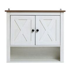 a white wooden cabinet with two doors