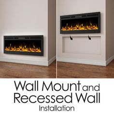 the wall mount and recessed wall installation is shown in two different views, one showing fire