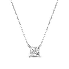 Your perfect daily go-to. This solitaire necklace features a white gold chain and princess-cut diamond on a four-prong basket. Its subtle sparkle delivers a clean, classy look that complements any ensemble. The timeless appeal of this minimalist diamond solitaire necklace also makes it the perfect gift. White Gold Chain, Solitaire Necklace, Diamond Solitaire Necklace, White Gold Chains, Solitaire Necklaces, Princess Cut Diamonds, Lab Created Diamonds, How To Look Classy, Diamond Solitaire