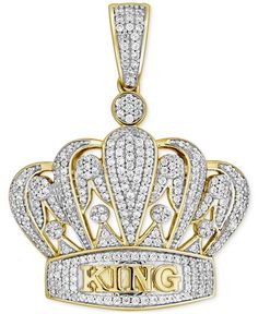 in stock Crown Pendant, King Crown, Kings Crown, 10k Gold, Pave Diamonds, Tablescapes, Gems, Yellow Gold, Crown