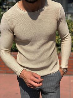 Merus Slim-Fit Knitwear Beige-baagr.myshopify.com-sweatshirts-BOJONI Beige Color Code, Color Clothes, Lycra Men, Tom Ford Men, Slim Fit Polo, Polo Sweater, Color Code, Beige Color, Color Coding