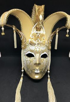 Venetian Mask for decoration - Traditional and original papier-mache Venetian mask, handmade and decorated with metal insert, gold-leaf and glitters,enriched with Swarovski crystals. dimensions::Hight 43cm,width 27cm Decorations only,Not wereable All our masks are handmade papier-machè masks made in Venice. Our decorators use techniques typical of the Venetian tradition such as stucco, acrylics, gold and silver-leaf, macramè, passementerie, glitters and crequelè to offer you a wide range of orig Women Home Decor, Mask Venetian, Joker Mask, Mask For Men, Venetian Mask, Full Face Mask, Costume Mask, Masquerade Ball, Full Face