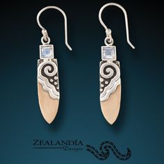 "This design finds its roots in the early years of Zealandia Designs. The spiral design in the sterling silver setting is a classic design element you'll see in nearly every Zealandia piece. The spiral represents the path we came from, the path we're on and the path on which we're moving forward; it's a symbol of inner reflection and exploration. Spirals are found in so many places in the natural world, from the curl of a fern frond to the curve of seashells. The sparkling moonstone accents the Fern Frond, We're Moving, Botanical Dyeing, Tagua Nuts, Iridescent Green, Natural Cream, Spiral Design, Life Force, Pin Pendant