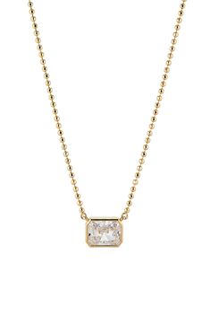 An emerald-cut cubic zirconia gives decadent sparkle to this delicate necklace plated in 18-karat gold. 18k-gold plate/cubic zirconia Imported Delicate Necklace, Emerald Cut, Cubic Zirconia, Emerald, 18k Gold, Gold Plate, Sparkle, Nordstrom, Perfect Gift