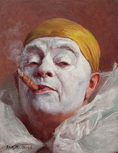 Armand Henrion (Belgium 1875 - France 1958), Clown with Cigar, 1920s oil on panel Dark Forest Aesthetic, Carnival Circus, Clowning Around, Portrait Paintings