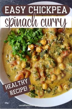 EASY CHICKPEA SPINACH CURRY Chickpea Spinach Curry, Easy Chickpea Curry, Chickpea Spinach, Chickpea And Spinach Curry, Homemade Naan Bread, Healthy Vegetarian Dinner, Spinach Curry