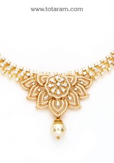 18 Karat Gold Diamond Necklace with South Sea Pearl 
   - 235-DN282 - in 32.000 Grams for USD $5025.84. 
Made in India by Totaram Jewelers Online this product is in Gold - 18 Karat Gold  & is an excellent gift for Adult - Women. Ships fully insured with secured guaranteed delivery for free with your order over $250 from New Jersey USA & comes with 30 days exchange policy. Gold Diamond Bridal Necklace Fine Jewelry, Luxury Gold Solitaire Necklace For Wedding, Elegant Brilliant Cut Necklace For Reception, Elegant Gold Pearl Necklace For Reception, Gold Bridal Necklace With Diamonds, 22k White Gold Necklace For Formal Occasions, Elegant Diamond Necklace For Reception, Gold Cubic Zirconia Necklace For Reception, Formal White Gold 22k Necklace