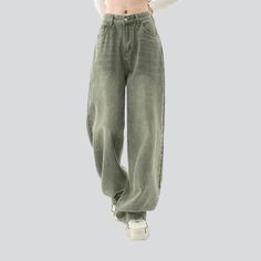 Be the embodiment of effortless summer chic with our 2023 Spring-Summer Collection pale green aged baggy jeans! This y2k style piece is the perfect blend of vintage allure and today's spirited fashion pulse. featuring a high-waist silhouette. zipper & button closure. and a statement-making baggy fit.Why You'll Love These Jeans Vintage-Modern Fusion: Revel in a timeless combination that effortlessly fuses bygone elegance into modern-day sophistication. Baggy Fit: Showcase your sun-kissed skin and Vintage Baggy Jeans, Denim Clothes, Denim Clothing, Denim Patterns, Glamorous Style, Wear Green, Plain Tops, Eclectic Fashion, Summer Chic