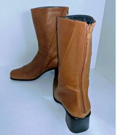 "Italian Boot Back Zipper Boots Block Heel Low Square Toe Soft Italian Leather EU Size - 38 US Size - 8 3\" Block Heel Cleaned & Stored in a Non-smoking Pet-free Environment Approximate Measurements: Some Signs of Wear Insoles & Out-soles Shaft Height - 9.5\" Heel Height - 3\" Calf Circumference - 13.5\" Calf Width - 6\"" Italian Boots, Zipper Boots, Oct 30, Boot Shoes Women, Italian Leather, Block Heels, Womens Boots, Heel Height, Shoe Boots