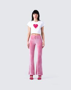 Eliana Pink Flared Pant Casual Pink Bottoms For Fall, Trendy Pink Bottoms, Cute Pink Pants For Spring, Fitted Pink Casual Bottoms, Fitted Casual Pink Bottoms, Casual Fitted Pink Bottoms, Cute Fitted Red Bottoms, Cute Stretch Bottoms For Fall, Fitted Pink Cargo Pants