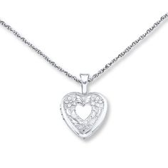 This lovely heart-shaped locket necklace for her is crafted of sterling silver with a floral design. The pendant sways from an 18-inch cable chain that fastens with a spring ring clasp. Sterling Silver Locket Necklace, Silver Locket Necklace, Heart Locket Necklace, Necklace For Her, Heart Shaped Necklace, Kay Jewelers, Silver Heart Necklace, Silver Lockets, White Necklace