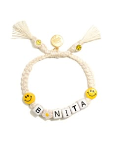 Bring a little joy to your wrist with the Bonita Bracelet! This cheerful piece is crafted with ceramic daisies and smiley faces that will make you grin from ear to ear. 6" Adjustable white threadwork Drawstring closure (extendable up to 8") Gold plated brass hardware Ceramic charms Handmade in New York City and Puerto Rico. Due to the handmade nature of our products, some charms may vary in color and style or be replaced if unavailable. Please allow 5-7 business days for production. Diy Friendship Bracelets Easy, Pulseras Kandi, Ceramic Charms, Friendship Bracelets Easy, Face Jewellery, Hispanic Heritage, Smiley Faces, Cat Paw, Diy For Girls