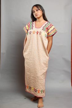 PLEASE READ ALL THE LISTING  CONTACT US AT https://www.instagram.com/leatherhandsmx/ TO GET A 10% OFF READY TO SHIP this dress are 100 % made by hand  this means that the embroidery and the fabric was create by hand and carefull the region of this kind of dresses is like 11 hours aways from Oaxaca city  the most important thing about this dress is the detail of the draw in it each figure is very complicated to create   and is very beatiful one of my favorites  100% cotton hand made fabric  measu Brown Long Maxi Dress For Beach Cover-up, Multicolor Folk Style Dress For Vacation, Multicolor Folk Dress For Vacation, Folk Style Multicolor Vacation Dresses, Multicolor Folk Style Vacation Dress, Folk Style Boho Print Maxi Dress, Folk Style Boho Maxi Dress With Boho Print, Folk Style Multicolor Maxi Boho Dress, Folk Style Multicolor Boho Maxi Dress