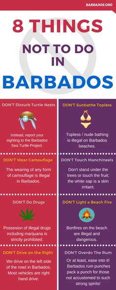 the 8 things not to do in barbados infographical poster with instructions