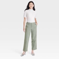 Elevate your everyday wardrobe with these High-Rise Straight Ankle Chino Pants from A New Day™. Tailored in a straight-leg silhouette, these ankle chino pants are crafted from soft, stretch twill fabric. They're designed with a fly button and zipper closure for a snug fit, while side slash pockets add space for small essentials. Pair them with anything from blouses to basic tees to tailored shirts for a variety of casual-chic outfits. A New Day™: Style that goes wherever you do. Spring Casual Chinos For Work, Spring Casual Workwear Chinos, Casual Spring Workwear Chinos, Versatile Straight Dress Pants For Spring, Versatile Straight Leg Chinos For Spring, Trendy Straight Fit Cropped Pants, Spring Straight Leg Work Pants, Spring Work Pants With Straight Leg, Spring Work Pants Straight Leg