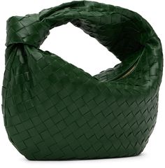 Intrecciato-woven grained lambskin shoulder bag in green. · Knotted detailing at fixed carry handle · Zip closure · Grained calfskin lining · Gold-tone hardware · H12 x W15 x D4 in Supplier color: Raintree/Gold Bottega Veneta Green, Jodie Bag, Bottega Veneta Jodie, Bottega Veneta, Calf Skin, Great Deals, Women Wear, Shoulder Bag, Green