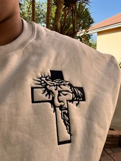 Embroidered Jesus Christ Cross Unisex sizing  Heavy Cotton Gildan Can be down in any color upon request if no color requested will be done in the color of sellers choice. White Custom Embroidered Sweatshirt, Christian Clothing Brand Name Ideas, Hippie Christian, Jesus Merch, Jesus Clothing, Cross Embroidery Designs, Christian Embroidery, Christian Clothes, Christ Shirts