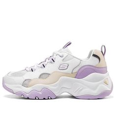 (WMNS) Skechers D'Lites 3.0 low running Shoes GS White/Purple 896008-WLV (SNKR/Casual/Low Top/Women's) Sporty Purple Lace-up Running Shoes, Purple Lace-up Running Shoes For Jogging, Purple Lace-up Running Shoes For Sports, Purple Low-top Sneakers For Sports, Low-top Purple Sneakers For Sports, Purple Breathable Synthetic Running Shoes, Purple Lace-up Sneakers For Jogging, Purple Lace-up Jogging Sneakers, Purple Breathable Lace-up Sneakers