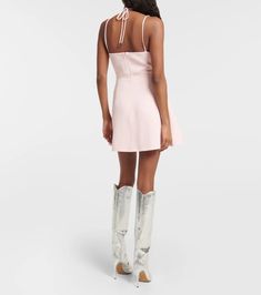 Embellished Minidress in Pink - David Koma | Mytheresa Fit And Flare A-line Mini Dress In Elastane, Elegant Elastane Mini Dress, Chic Mini Dress Made Of Elastane, Halter Neck Elastane Mini Dress For Evening, Evening Halter Neck Mini Dress In Elastane, Evening Halter Neck Elastane Mini Dress, Evening Halter Neck Mini Dress, Elegant A-line Dress With Adjustable Straps, Elastane Halter Dress For Summer