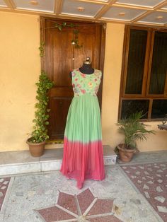 Anarkali suit usa /green anarkali kurta full sleeve  / Indian dress with ombré dye/ mehendi outfit embroidered anarkali/Indian green dresses / voggish / anarkali/ teens dress         Looking for a perfect indian dress/anarkali/suit sets that are trendy, unique and easy to carry !! yess, You are at the right place. we carry such versatile pieces of anarkalis and suit sets, kurtas that really let you stand out in any occassion !!      featuring this beautiful georgette 2 shade anarkali in green and peach color that has embroidery at the body as shown !! A very classy, beautiful yet unique look makes your occasion so Perfect !! Ready to ship in USA !!  Details :  - color : green and peach  - Dress : georgette anarkali  - sleeve : sleeveless , high neck  - Lining : yes , back zipper closure - Sleeveless Green Anarkali Set For Party, Traditional Multicolor Floor-length Anarkali Set, Fitted Floor-length Green Anarkali Set, Green Sleeveless Anarkali Traditional Wear, Multicolor Anarkali Dress With V-neck, Plain Anarkali, Indian Mehendi, Indian Dresses Anarkali, Green Anarkali