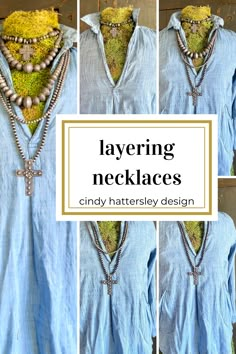 layering necklaces on cp shades cindy hattersley design Necklace Over Collared Shirt, Jewelry For Women Over 60, How To Style Multiple Necklaces, How To Wear A Long Necklace With A Collared Shirt, Layered Turquoise Jewelry, Layering Jewelry Necklaces, Styling Turquoise Jewelry, Layered Boho Necklaces, Layering Beaded Necklaces