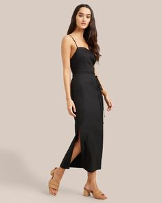 Yanelly Apron Lace-Up Stretch Linen Dress  |  Modern Citizen Midi Length Drawstring Dress For Day Out, Elegant Summer Midi Dress With Drawstring, Chic Midi-length Dress With Drawstring, Summer Vacation Midi Dress With Lace-up Back, Vacation Midi Dress With Lace-up Back, Fitted Slip Dress With Tie Straps For Day Out, Fitted Vacation Dresses With Tie Fastening, Fitted Slip Dress With Tie Straps For Vacation, Fitted Dress With Tie Fastening For Vacation