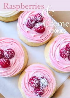 raspberries and creme cookies with powdered sugar on top are ready to be eaten