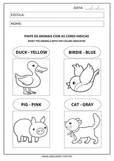 an animal worksheet for kids to learn how to draw animals and birds with their names