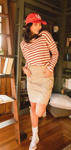 This skirt will take you from the office to date night with ease! #backtoschooloutfits #falloutfits #dresstoimpress #schooloutfits #discover #styleideas Fall Cotton Cargo Skirt With Relaxed Fit, Everyday Cotton Skirt For Fall, Cotton Cargo Skirt For Fall, Preppy Cotton Bottoms For Fall, Preppy Mini Skirt For Workwear, Preppy Mini Skirt For Work, Fall Cotton Mini Skirt With Pockets, Beige Cotton Skirt For Fall, Fall Cotton Skirt In Beige