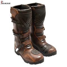 Handcrafted Real Leather Premium Long MotorBiker Boots Motorcycle Racing Sports Shoes Boot Handmade Leather Boots, Combat Boots, Brown Boots Details: Material: Premium Textile and Leather Available colors: Black, Brwon  Available sizes are EU 40-47 (US 7-13). Weight: Every shoe weighs about 1.2 pounds. Velcro straps and a side zipper are the closure type. Anti-slip rubber outsole on the sole Premium Materials: These motorcycle shoes have outstanding abrasion resistance and endurance since they a Brown High-top Moto Boots With Reinforced Toe, Leather Moto Boots With Reinforced Toe For Adventure, Rugged Round Toe Work Boots For Motorcycling, Rugged Work Boots For Motorcycling With Round Toe, Brown Leather Moto Boots For Adventure, Rugged Leather Work Boots For Motorcycling, Leather Moto Boots With Reinforced Toe, Leather Biker Boots For Outdoor, Moto Boots With Round Toe For Outdoor