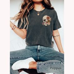 Floral Skull Shirt, Flower Skull TShirt, Gobblincore Boho Graphic Tee, Bloom Skull Fall Halloween Shirt, Oversized Witchy Botanical Skeleton Botanical Skeleton, Witchy Botanical, Western Gothic, Ghost Gifts, Pumpkin Gift, Pet Items, Scary Pumpkin, Pumpkin Ghost, Skull Hoodie