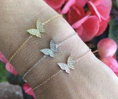 Beautiful butterfly bracelets in all 3 colors Perfect for all ages-sterling silver -gold platedComes with an extensionCheck out the matching necklaces in my other listing!!** in the "letter to seller" section please include your email address!free shipping in the US!!! If you have questions please don't hesitate to ask. Happy shopping!!! Rose Gold Adjustable Jewelry With Butterfly Charm, Adjustable Rose Gold Jewelry With Butterfly Charm, Adjustable Dainty Butterfly Bracelet, Adjustable Butterfly Charm Jewelry For Everyday, Adjustable Everyday Jewelry With Butterfly Charm, Dainty Rose Gold Jewelry With Butterfly Charm, Silver Bracelet With Butterfly Clasp For Gift, Delicate Adjustable Jewelry With Butterfly Charm, Adjustable Delicate Jewelry With Butterfly Charm