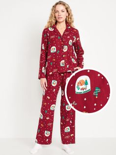 set includes sleep shirt and matching bottoms notched collar long sleeves button front elastic-drawstring sleep pants seasonal prints vary relaxed fit through body models are approx.  5'9" and wear sizes s (4), l (12), and xl (18)machine wash according to the care instruction label  . Best Holiday gift for Women , perfect Pajamas for Christmas! Pajamas For Christmas, Womens Flannel Pajamas, Red Snow, Flannel Pajama Sets, Pajamas Gift, Flannel Pajamas, Sleep Pants, Family Pajamas, Matching Pants