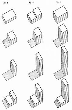 the diagram shows different shapes and sizes of buildings, including one that is taller than the other