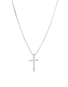 Skinny Cross Necklace Tarnish Resistant Sterling Silver Cross Jewelry, Sterling Silver Cross Pendant Jewelry For Everyday, Everyday Sterling Silver Cross Pendant Jewelry, Silver Crucifix Necklace For Everyday, Silver Cross Chain Necklace With Box Chain, Sterling Silver Chain Necklace With Cross Pendant, Everyday Tarnish Resistant Cross Necklace, Silver Cross Pendant Jewelry, White Gold Necklaces With Box Chain And Cross Pendant