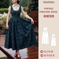 the vintage pinafore dress sewing pattern is shown