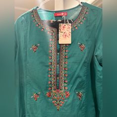 Pakistani 3 Piece Branded Dress With Heavy Beautiful Embroidery Chest Measurement 20 To 21 Green Embroidered Neckline Straight Kurta Dress, Green Straight Kurta With Embroidered Neckline, Green Straight Kurta Dress With Embroidered Neckline, Green Straight Kurta Sets With Embroidered Neckline, Festive Green Kurta With Embroidered Neckline, Green Sets With Embroidered Neckline, Festive Green Dress With Embroidered Neckline, Spring Festive Kurta With Embroidered Neckline, Fitted Kurta With Embroidered Neckline For Festive Occasions